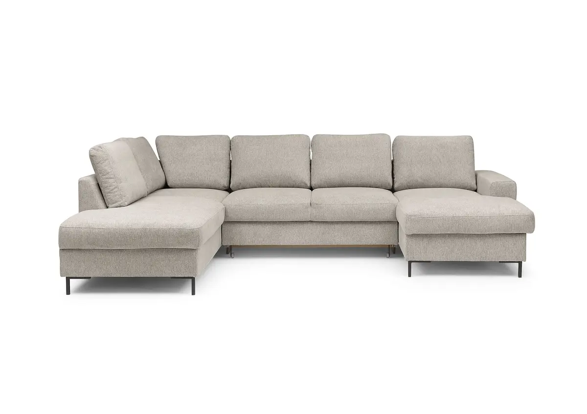 Wohnlandschaft - Ecke links mit 2-Sitzer und Longchair rechts, Stoff, Steingrau