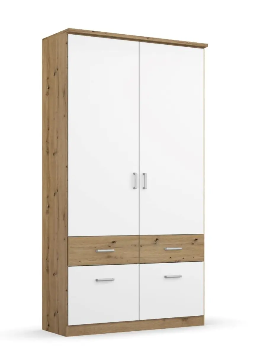 Drehtürenschrank ROYAN- B ca. 91 cm, Eiche Dekor, Weiß