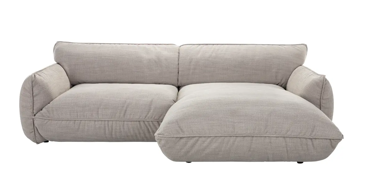 Ecksofa Fluffy - 2,5-Sitzer mit Longchair rechts inkl. Rückenlehne verstellbar, Stoff, Taupe
