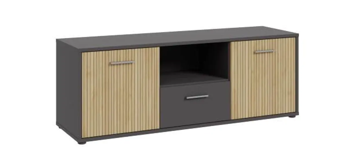TV-Board FABIENNE- Dunkelgrau, Eiche Dekor