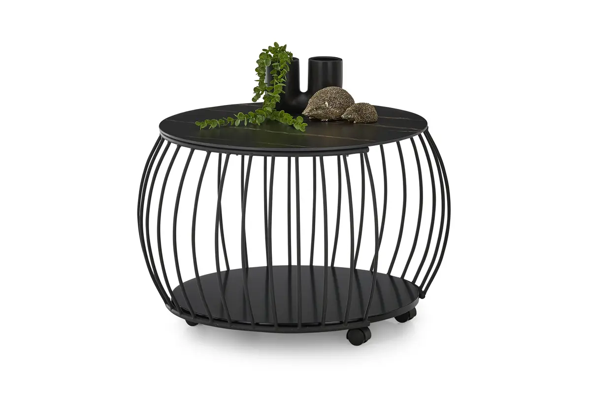 Couchtisch - Ø/H ca. 60x46 cm, Stein dunkel, Schwarz