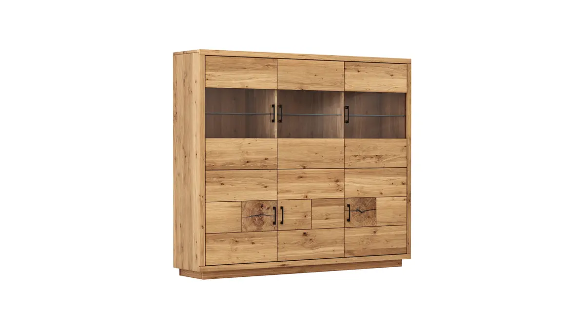 Highboard Hartford - Eiche massiv, mit Hirnholzapplikation