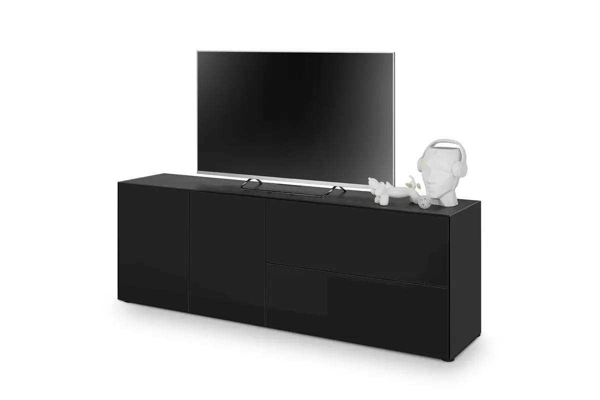 Lowboard - B ca. 181 cm, Schwarz, Keramikoptik