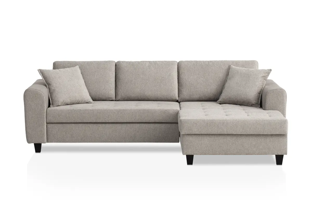 Ecksofa - 2-Sitzer, Ecke rechts inkl. Schlaffunktion mit Bettkasten, Stoff, Steingrau