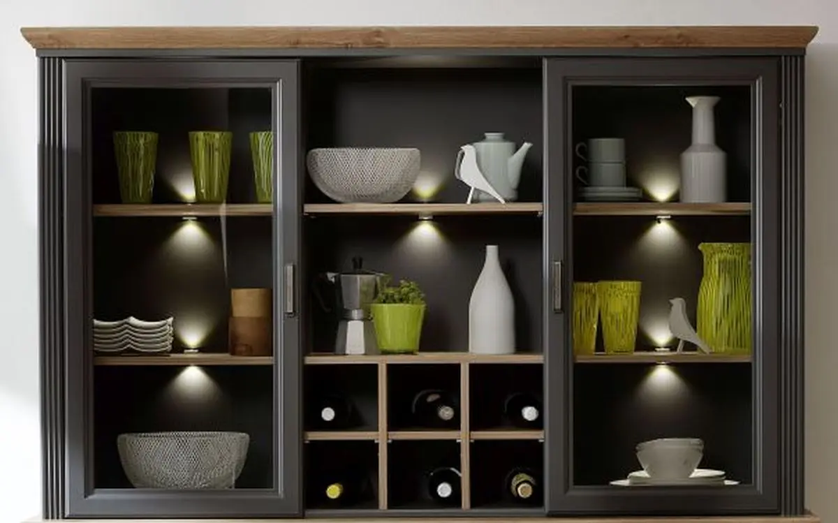 Buffet-Aufsatz - mit Beleuchtung, Graphit, Eiche Dekor