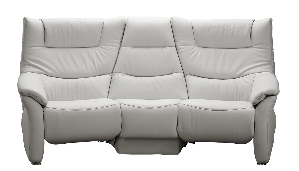 Trapezsofa EM Aarhus - mit Cumulyfunktion elektrisch inkl. ausklappbarer mittl. Rücken, Leder, Silbergrau