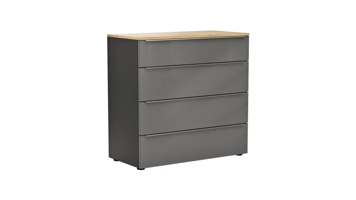 Kommode Colorado Beimöbel - Front Glas, Dunkelgrau matt, Griffe Edelstahlfarbig