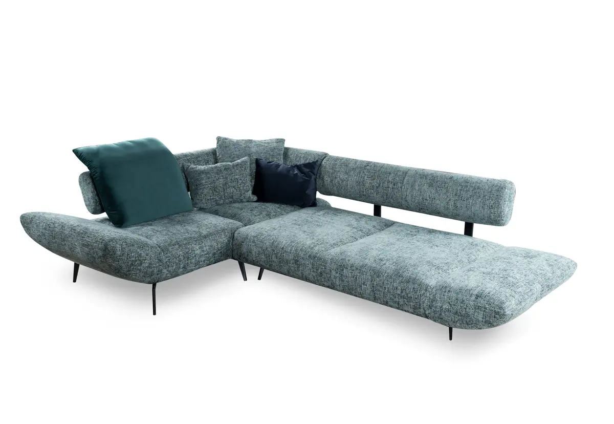 Ecksofa - Ecke links mit Sofa 3-Sitzer, Stoff, Azur
