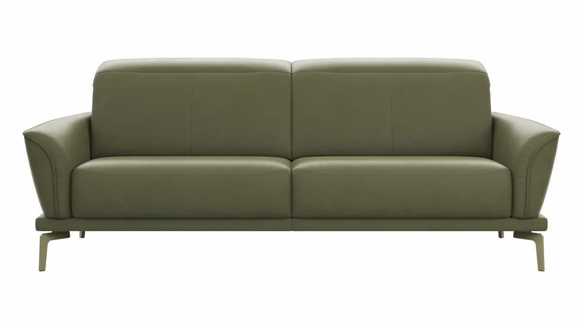 Sofa Amadena - 2,5-Sitzer inkl. Kopfteil verstellbar, Leder, Olive