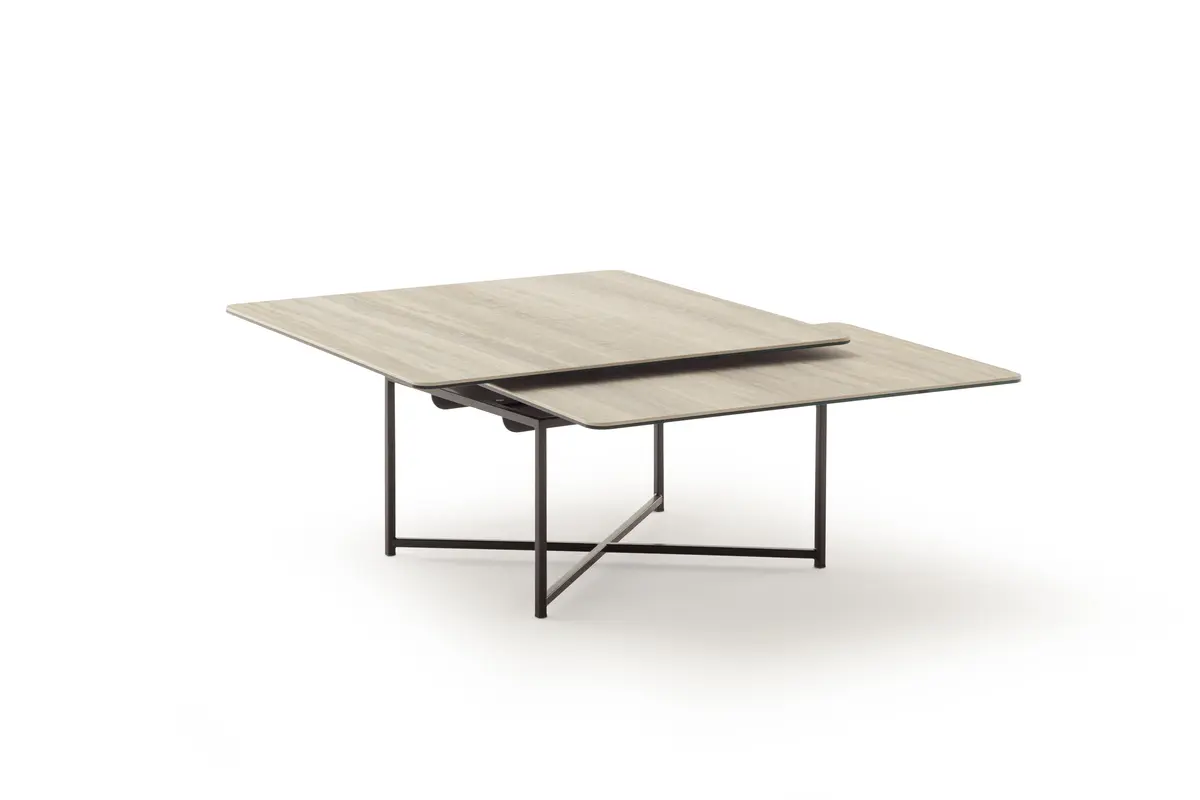 Couchtisch Cena - LB ca. 132x108 cm, Platten drehbar, Keramik, Travertin 