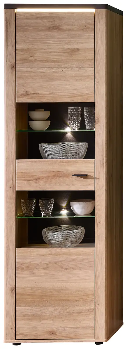 Vitrine - mit Beleuchtung, B ca. 58 cm, Eiche Nachbildung, Eiche dunkel Nachbildung