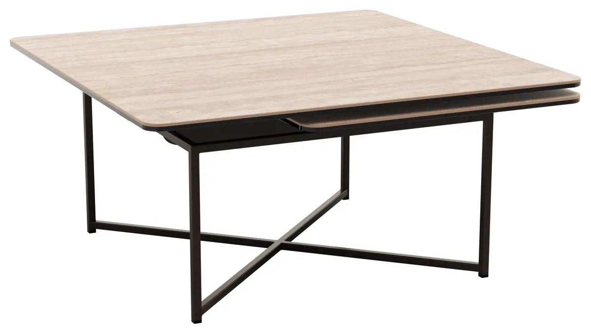 Couchtisch Cena - LB ca. 132x108 cm, Platten drehbar, Keramik, Travertin 