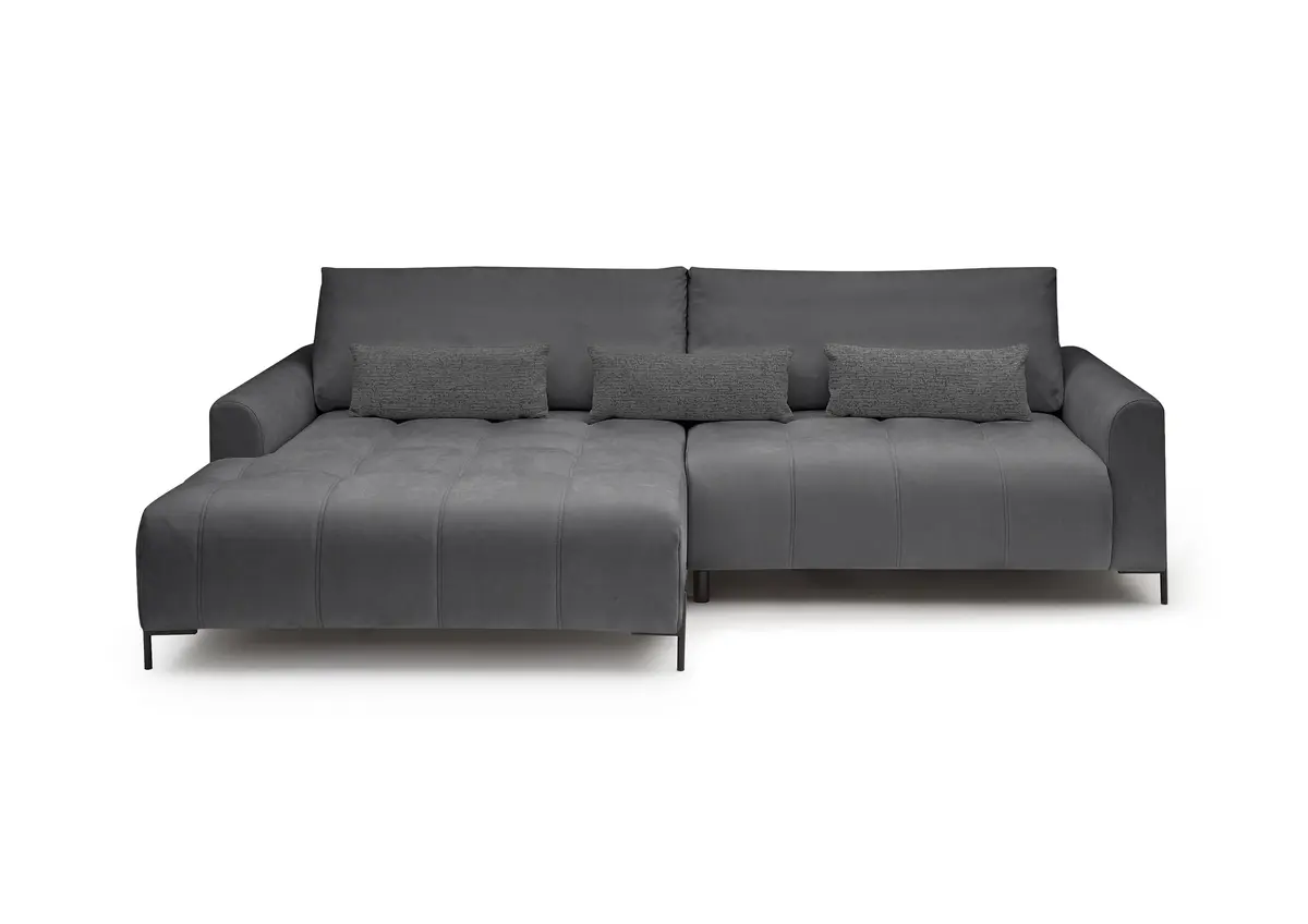 Ecksofa - Longchair links mit 2-Sitzer, Sitztiefe verstellbar motorisch, Stoff, Anthrazit