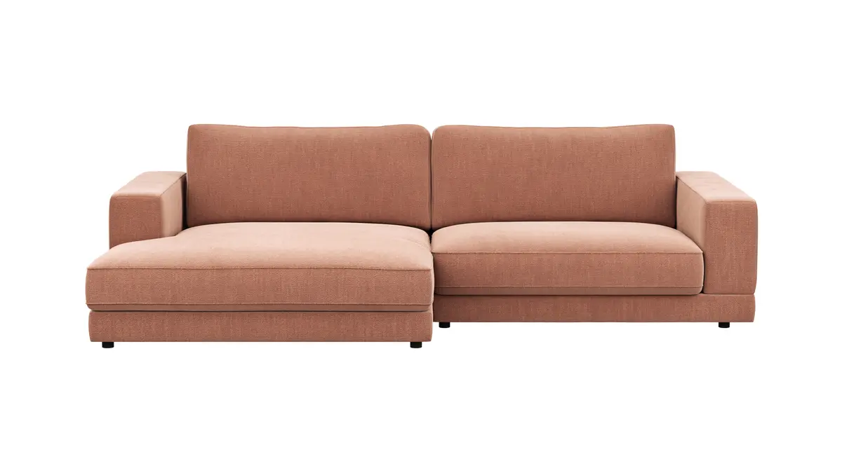 Ecksofa Juni - Longchair links mit 1,5-Sitzer, Stoff, Pfirsich