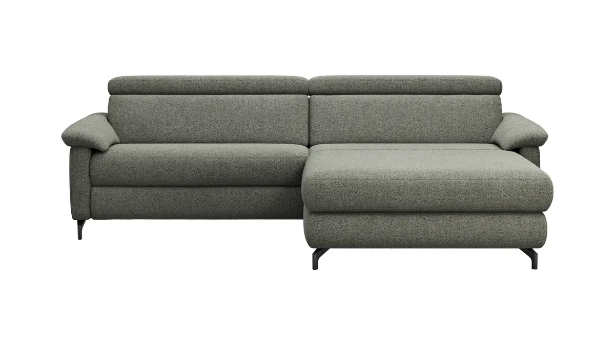 Ecksofa Paulina - 1-Sitzer mit Longchair rechts, Kopfteil verstellbar, Stoff, Khaki