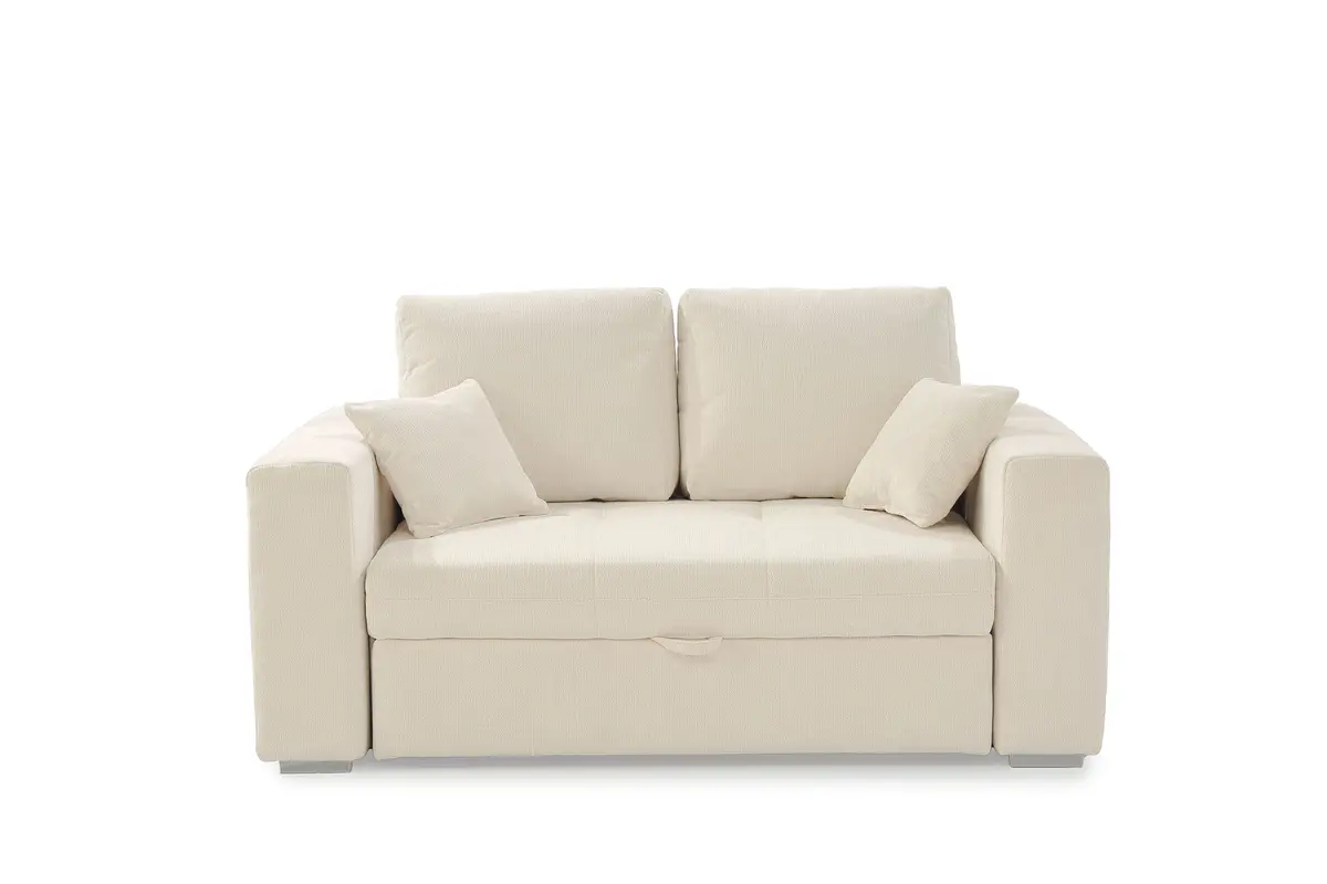 Sofa JORDEN 2 - 1,5-Sitzer inkl. Schlaffunktion mit Bettkasten, Stoff, Creme