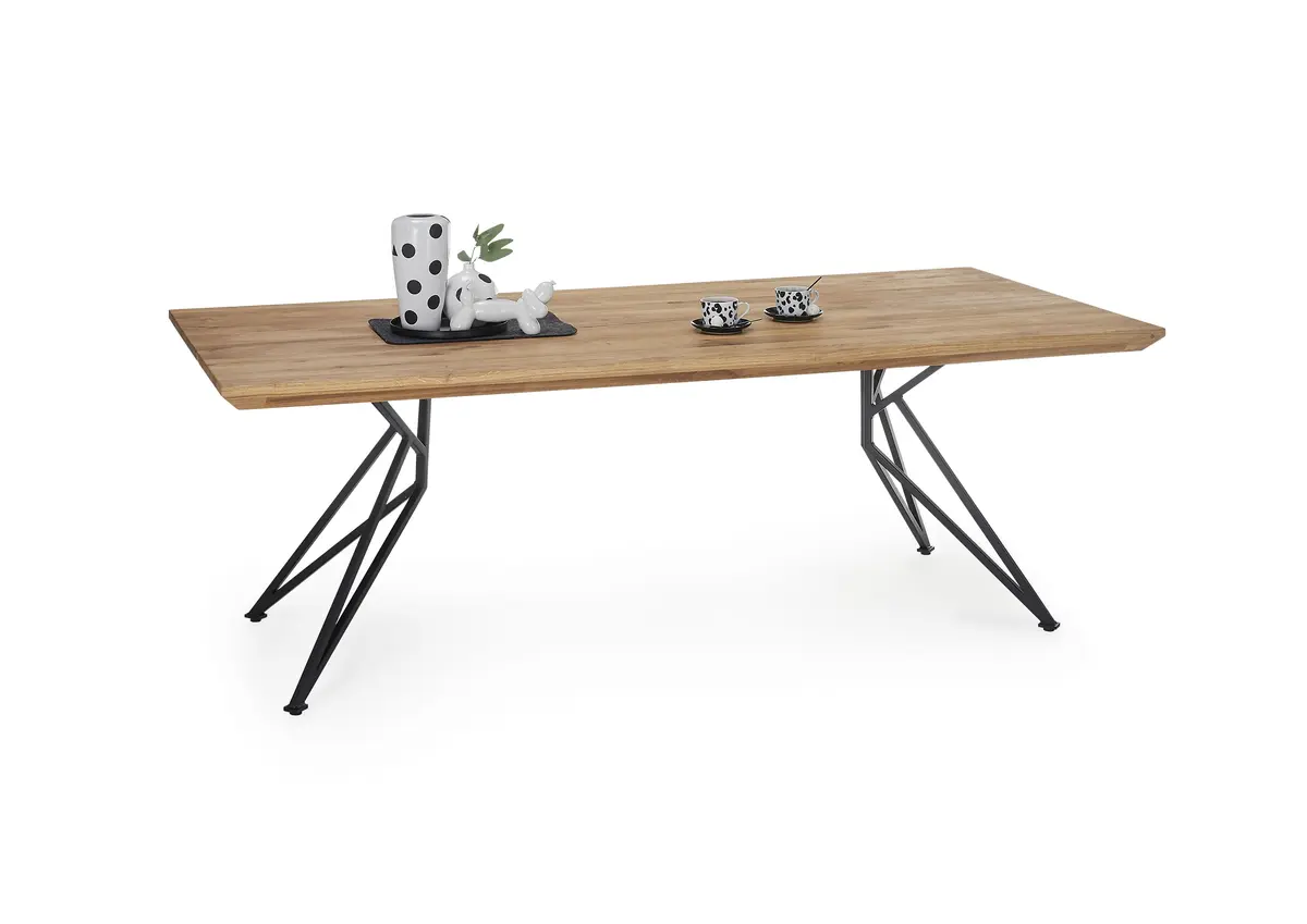 Esstisch - LB ca. 220x100 cm, Wildeiche massiv geölt, Schweizer Kante, Schwarz