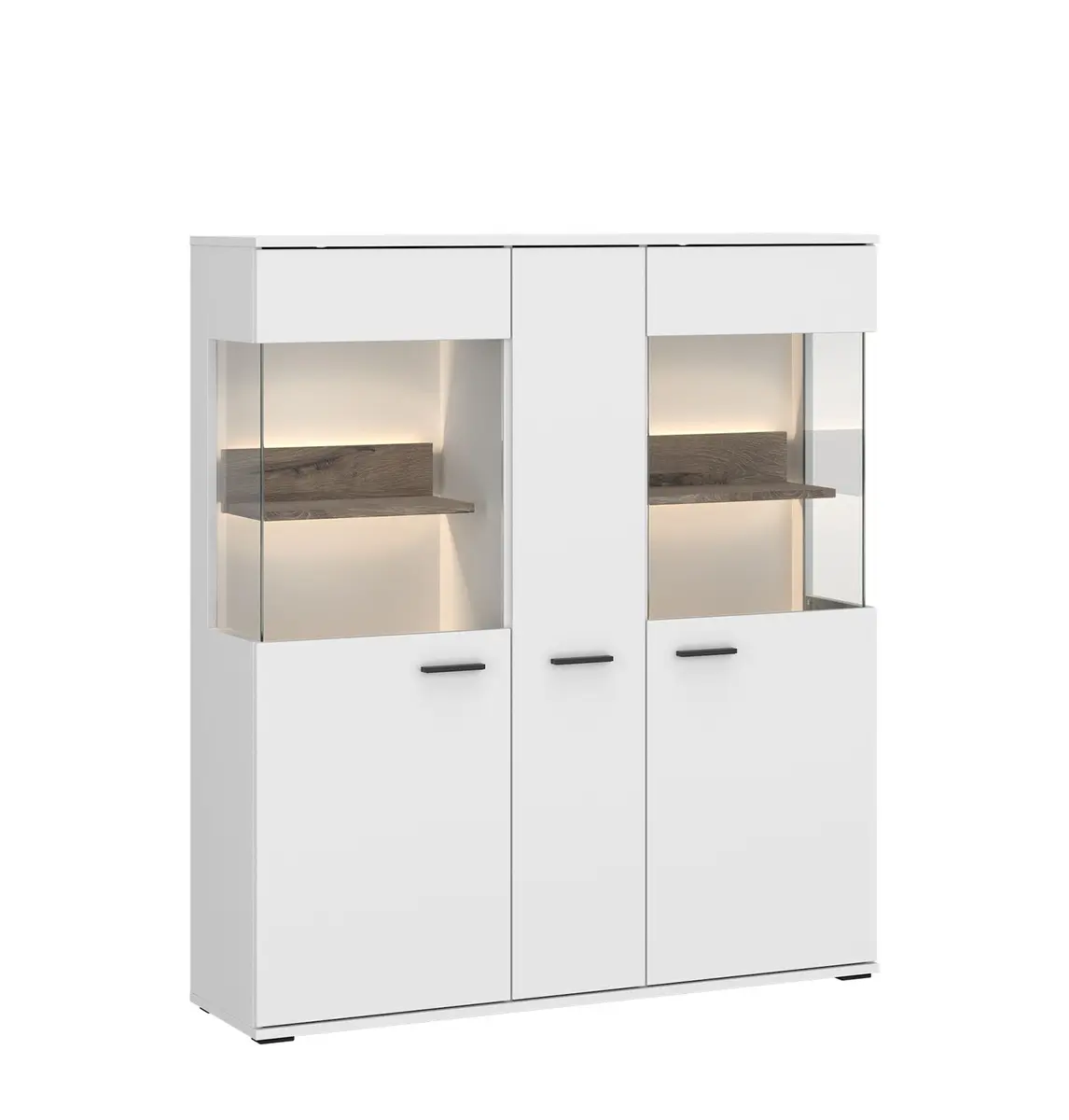 Highboard - mit Beleuchtung, B ca. 115 cm, Alpinweiß, Viking Eiche Nachbildung