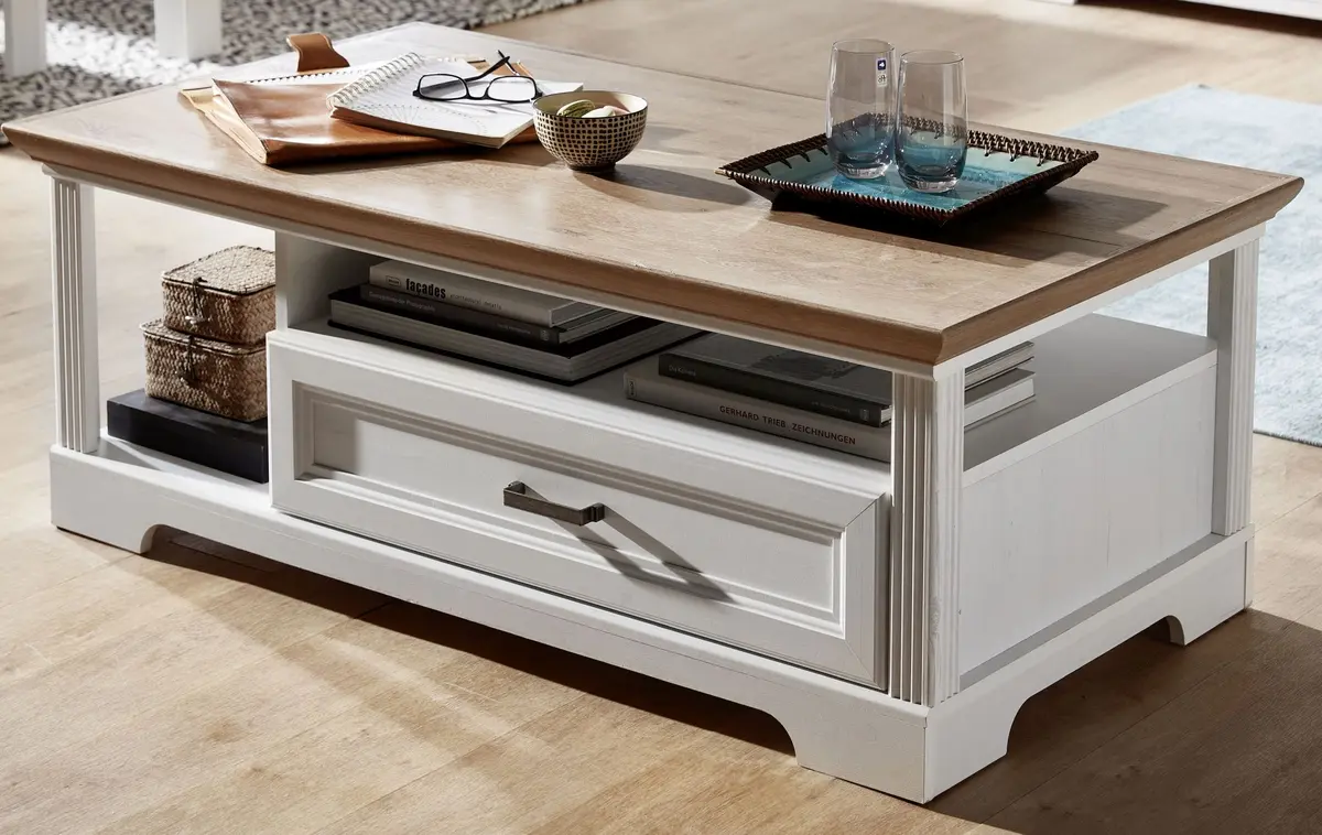 Couchtisch - LB ca. 120x67 cm, Weiß, Eiche Dekor