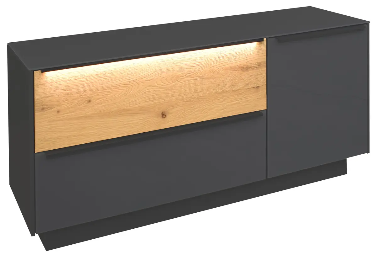 Unterschrank - mit Beleuchtung, B ca. 110 cm, Anthrazit, Eiche massiv