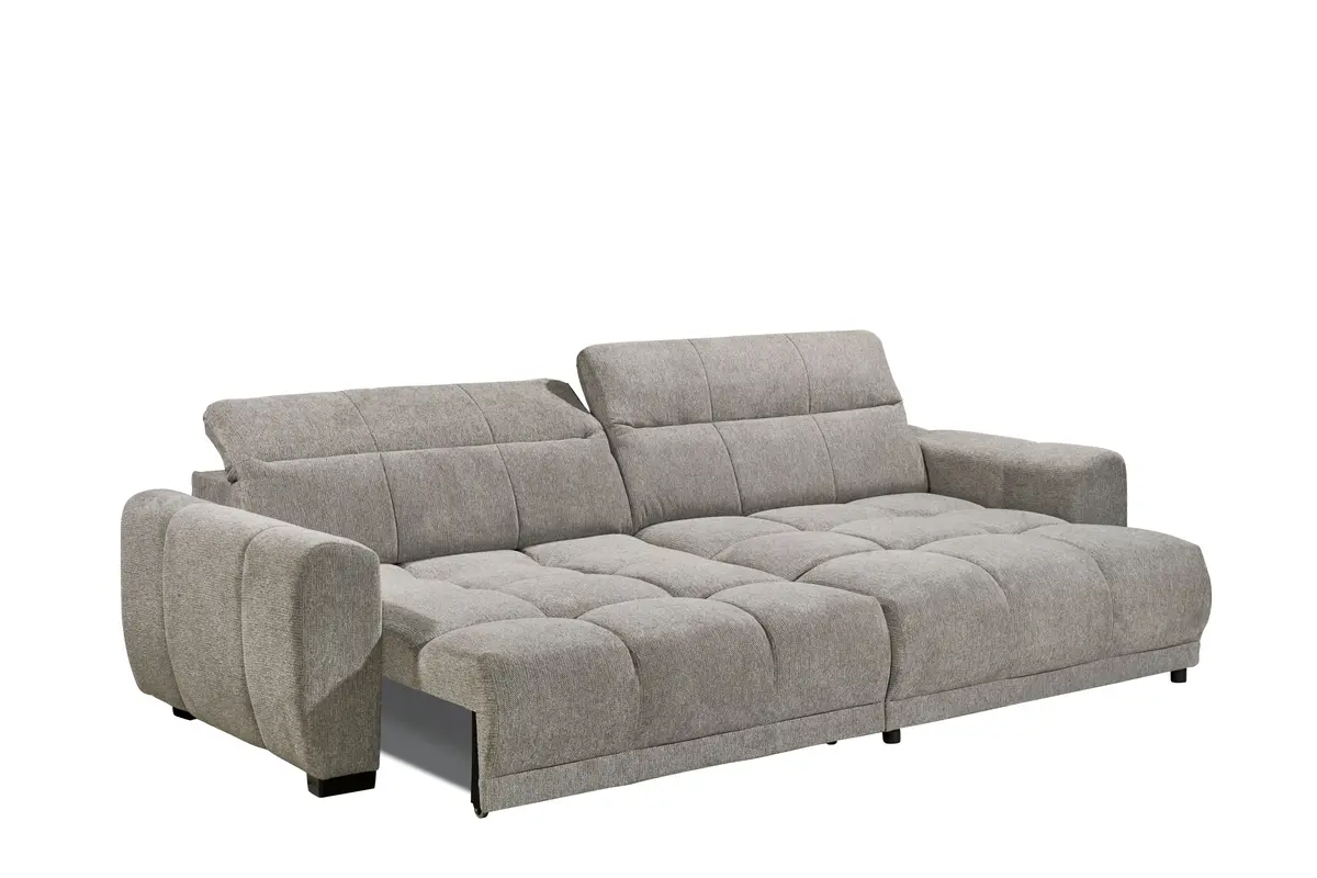 Ecksofa -2-Sitzer mit Longchair rechts, Kopfteil verstellbar, Sitztiefe verstellbar motorisch, Stoff, Taupe