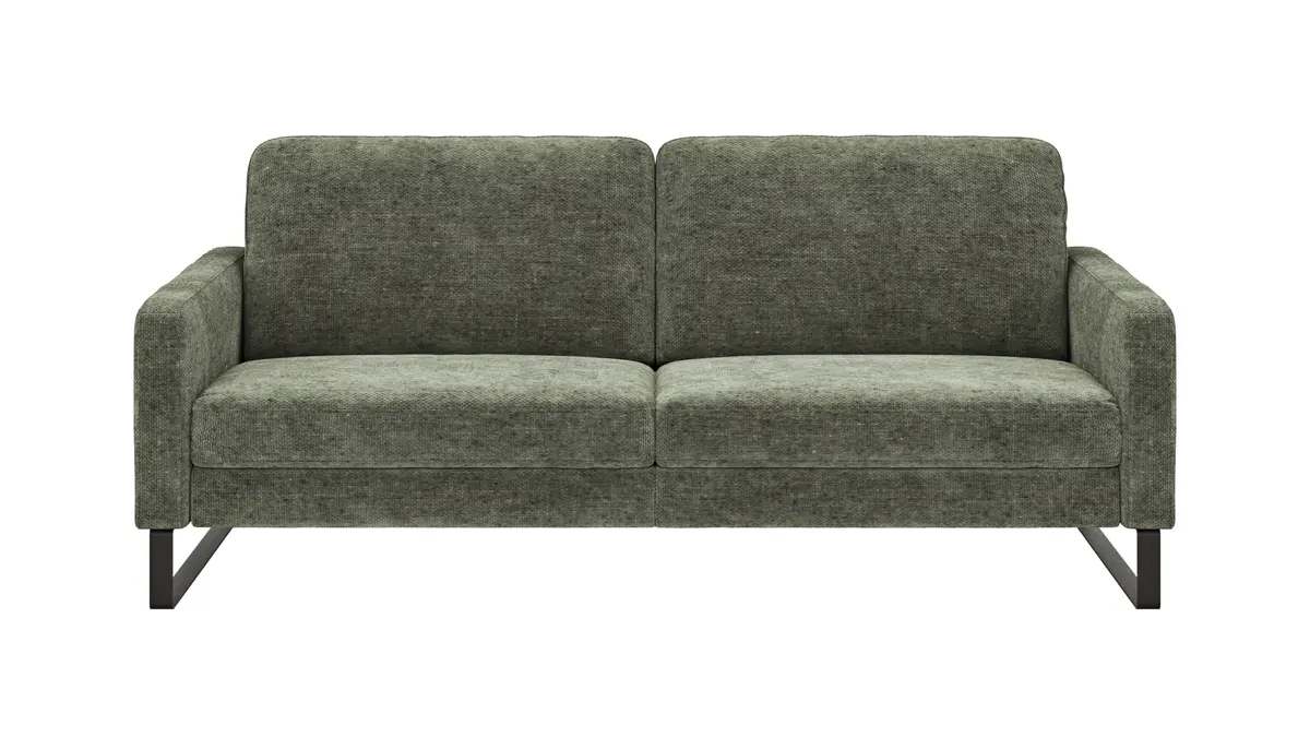 Sofa Enna - 3,5-Sitzer, Armlehne A, Stoff, Olivgrün, Kufe, Schwarz