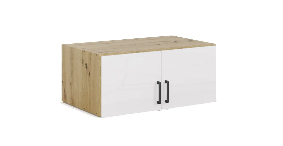 Aufsatzschrank RHONDA- B ca. 91 cm, Eiche Dekor, Weiß, Hochglanz