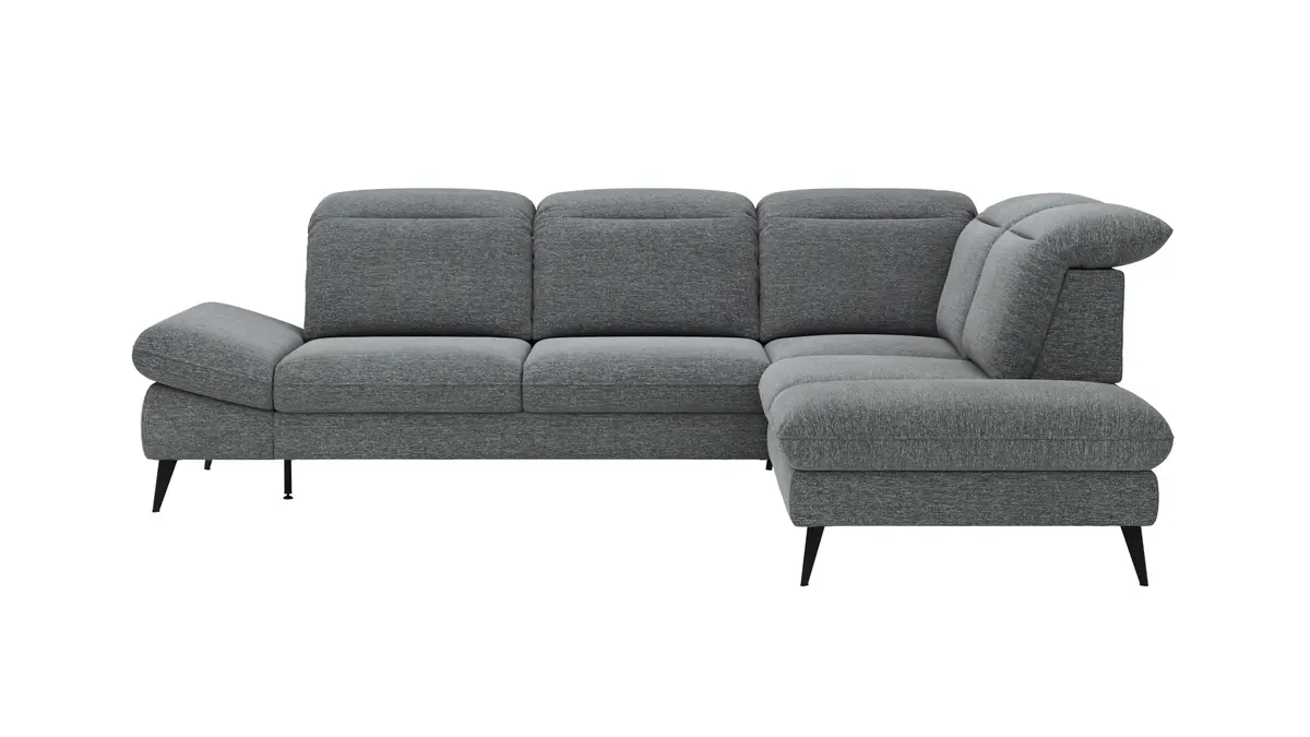 Ecksofa Alegria - 2,5-Sitzer mit Ecke rechts inkl. Kopfteil/ Armlehne/ Sitztiefe verstellbar, Stoff, Graublau