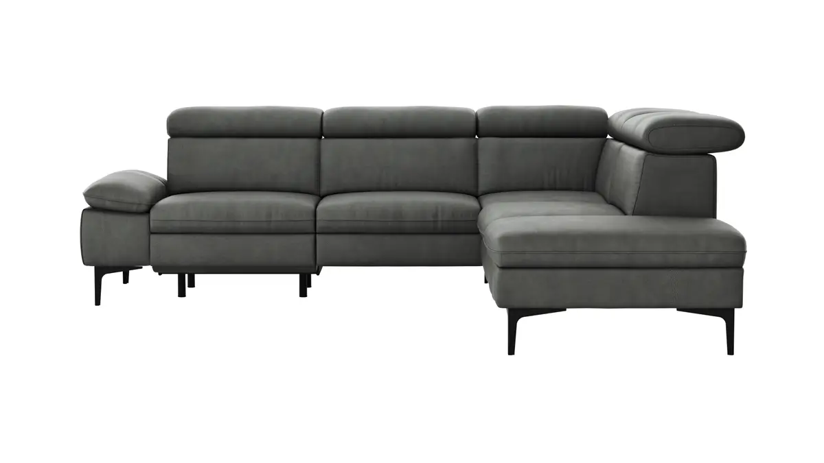 Ecksofa Felipa - 2,5-Sitzer mit Ecke rechts inkl. Armlehne verstellbar und Rückenlehne/Sitztiefe verstellbar (motorisch), Leder, Grau