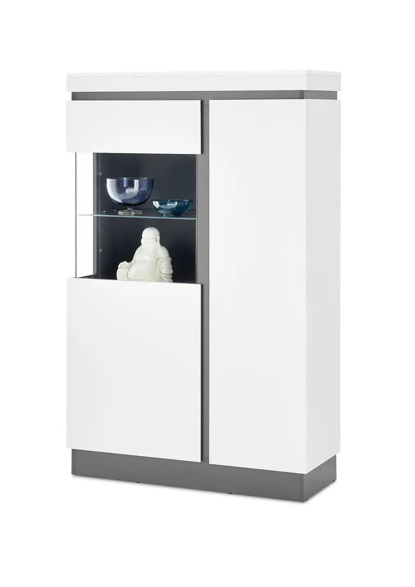 Highboard-Vitrine - Alpinweiß, Anthrazit