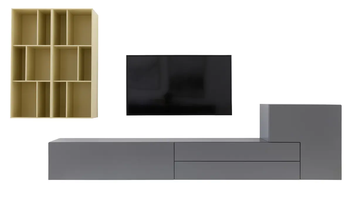 Wohnwand 3900 - Lack, Steingrau, Mandel