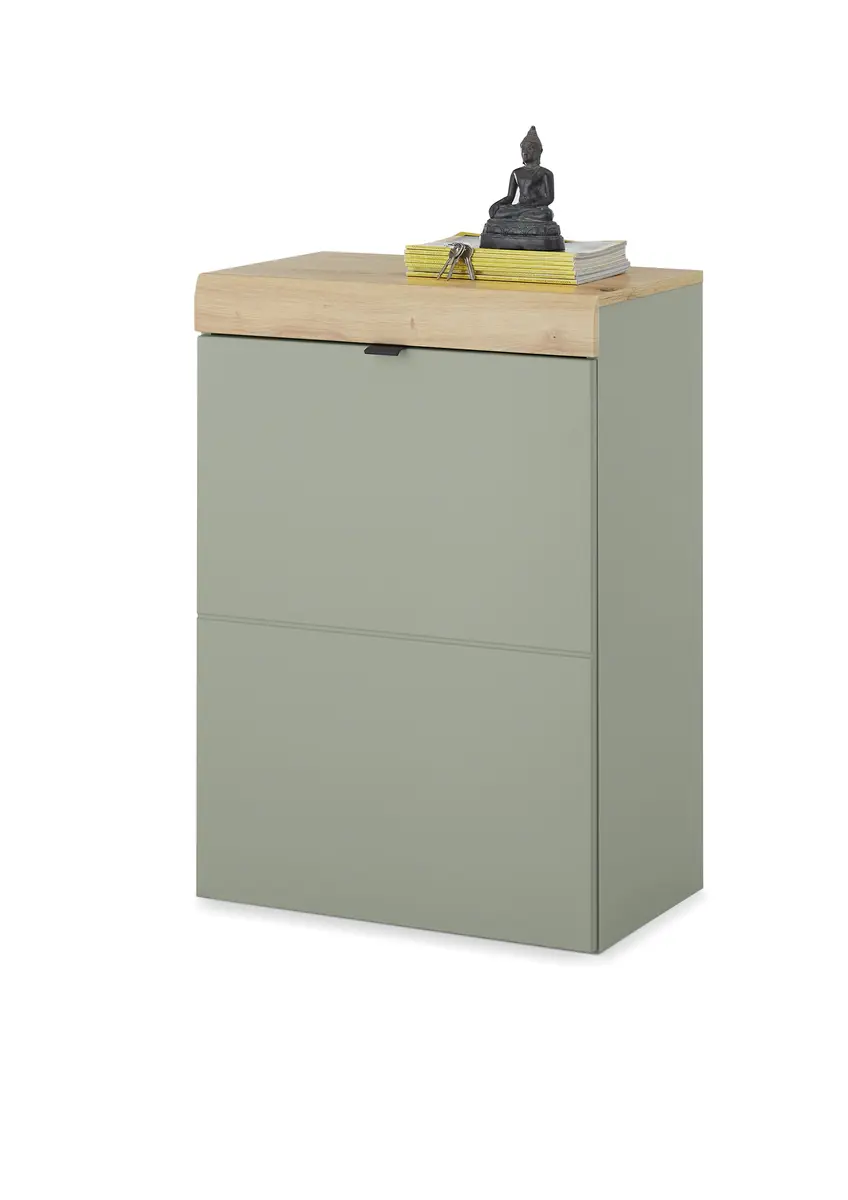 Schuhschrank - B ca. 60 cm, Schilfgrün, Artisan Eiche Nachbildung