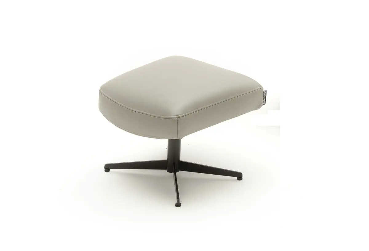 Hocker Kian - Leder, Steingrau, Gestell, Schwarz, Komfort STD