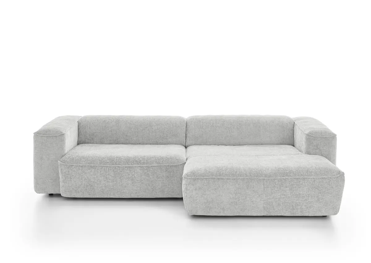 Ecksofa - 2-Sitzer mit Longchair rechts, Stoff, Weiß