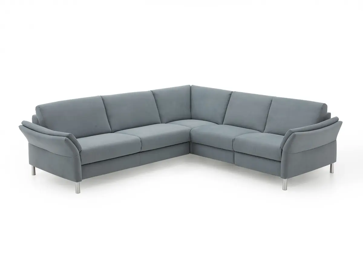 Ecksofa - 3-Sitzer mit Ecke rechts, Microfaser, Eisblau