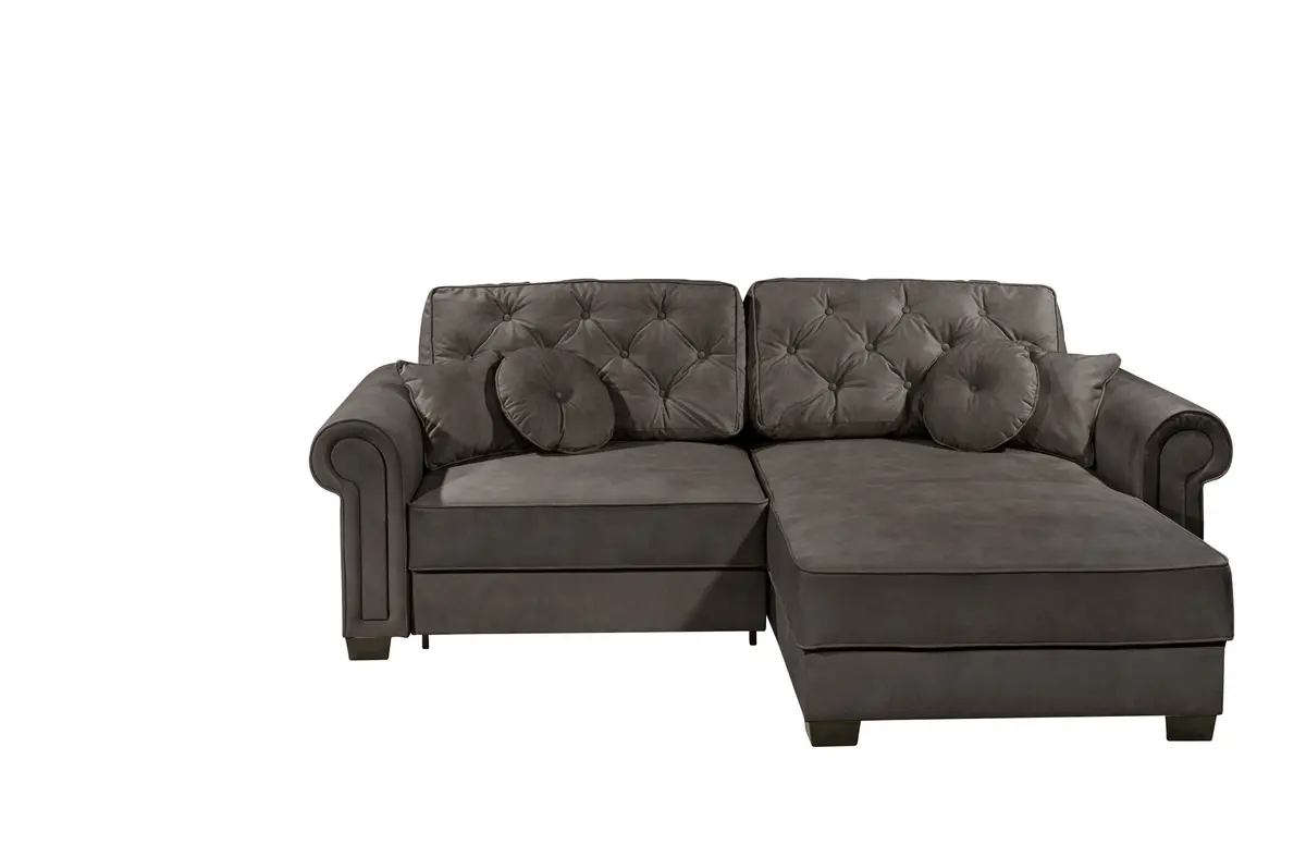  Ecksofa - Sofa 2-Sitzer mit Longchair rechts, Schlaffunktion mit Bettkasten, Stoff, Espresso