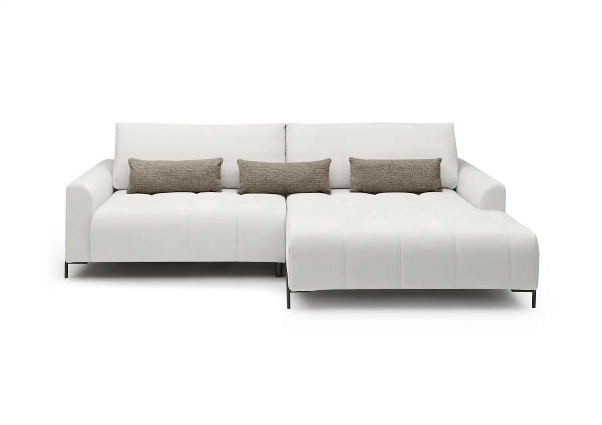 Ecksofa - 2-Sitzer mit Longchair rechts, Sitztiefe verstellbar motorisch, Stoff, Sand