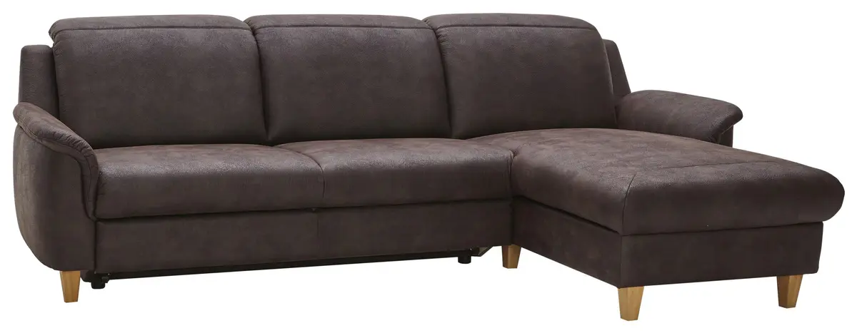 Ecksofa Cornella Classic - 2-Sitzer mit Longchair rechts inkl. Kopfteil verstellbar, Stoff, Braun
