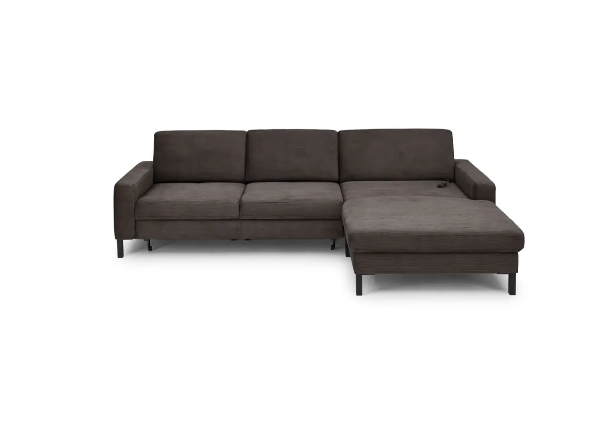 Ecksofa CALM MOVE 2.0 - 2,5-Sitzer mit Longchair rechts, Schlaffunktion, Feincord, Mocca