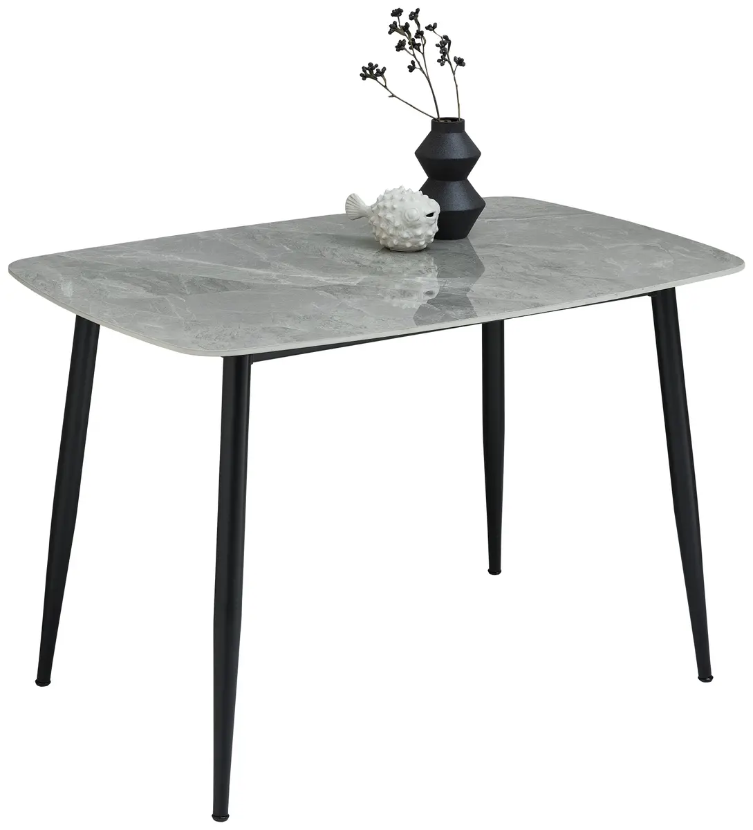 Esstisch - LB ca. 120x80 cm, Steinoptik grau, Schwarz