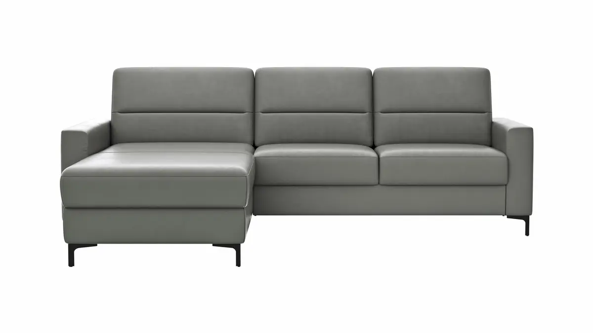 Ecksofa Merlos H - Longchair links und 2,5-Sitzer rechts inkl. Relaxfunktion (motorisch), Leder, Graubraun