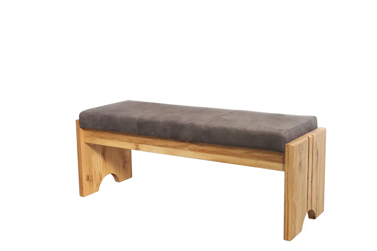 Polsterbank - mit Truhe, Breite ca. 130 cm, Stoff, dunkelbraun, Eiche massiv