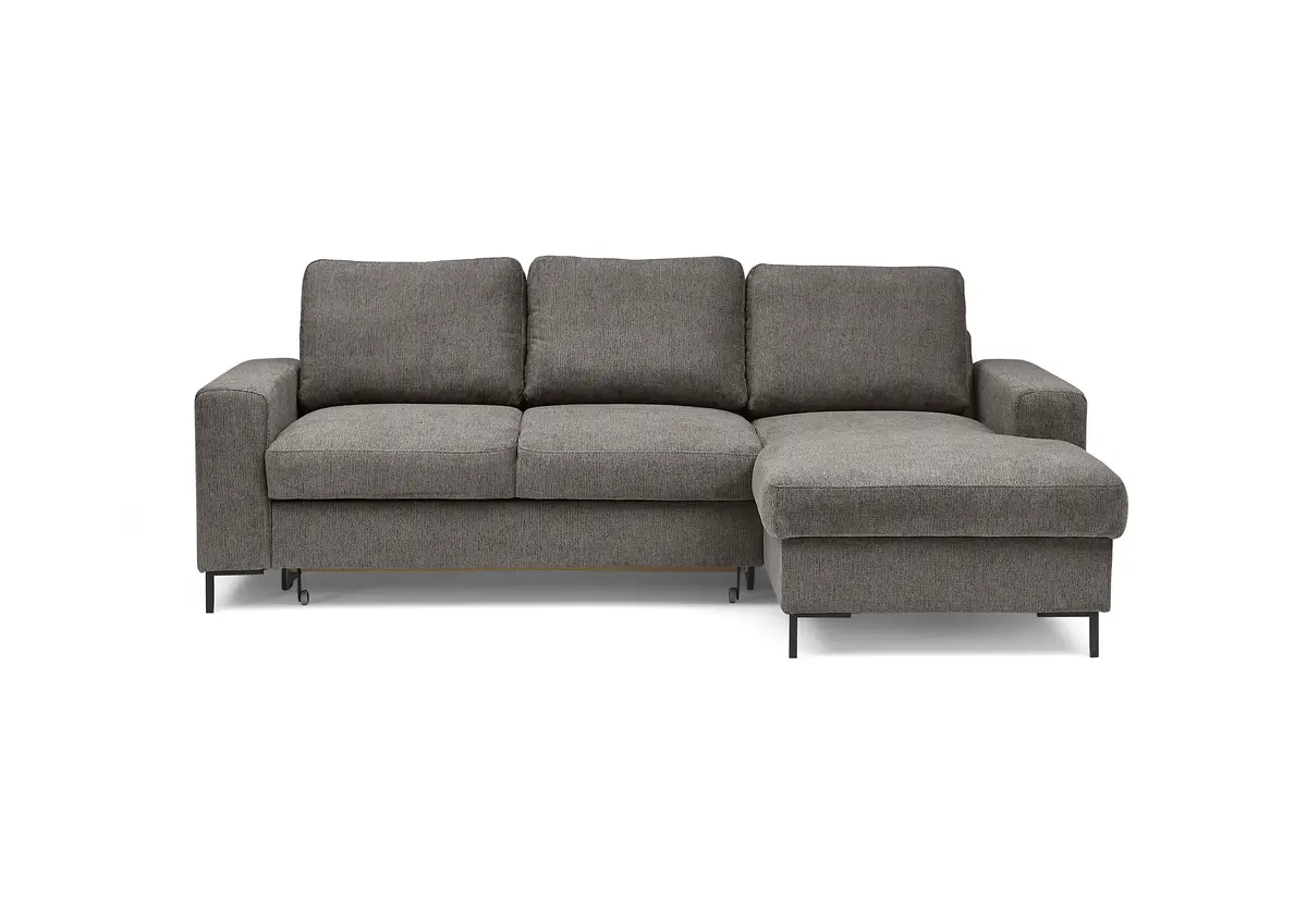Ecksofa - 2-Sitzer mit Longchair rechts, Stoff, Mocca