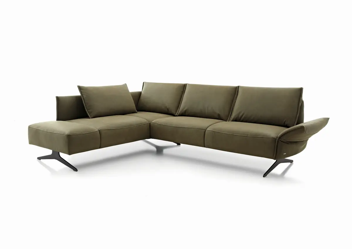 Ecksofa - Ecke links mit 2,5-Sitzer rechts, Rückenlehne/Armlehne verstellbar, Leder, Olive