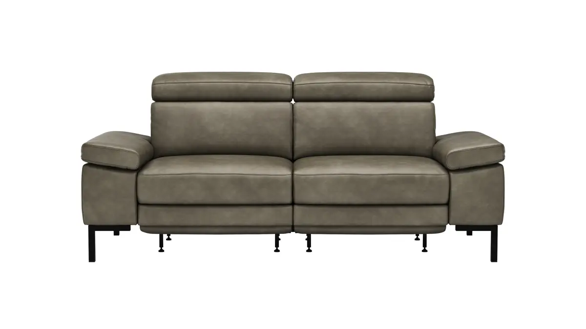 Sofa Hudson - 2,5-Sitzer, inkl. Relaxfunktion (motorisch) und Kopfteil/Armlehnen verstellbar, Leder, Braungrün