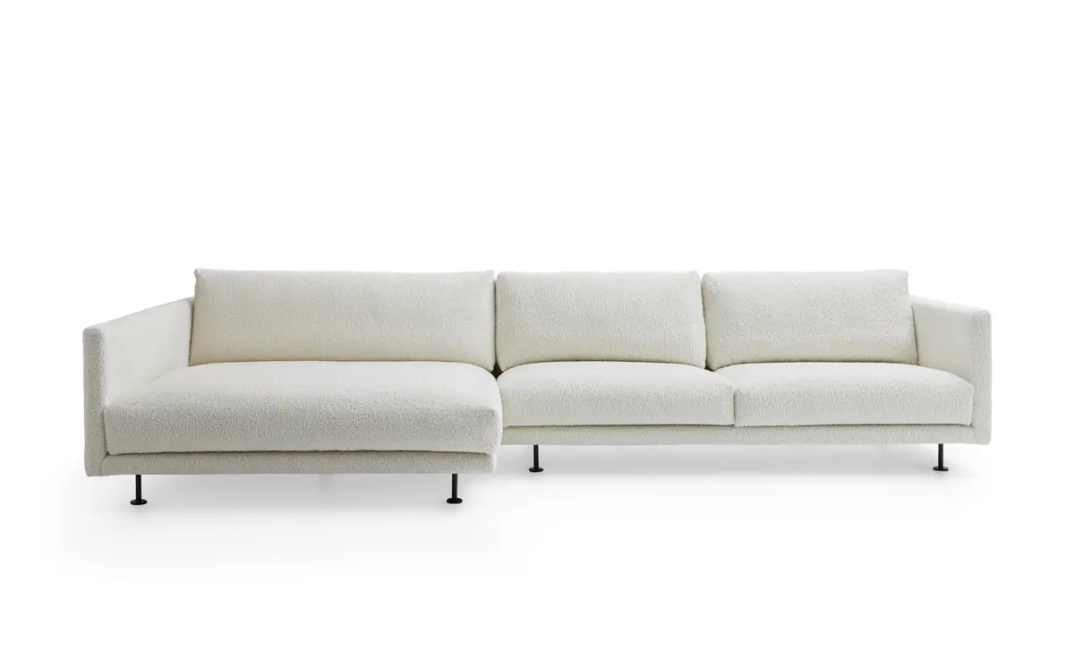 Ecksofa Cuneo - Longchair links, 2-Sitzer, Boucle, Creme