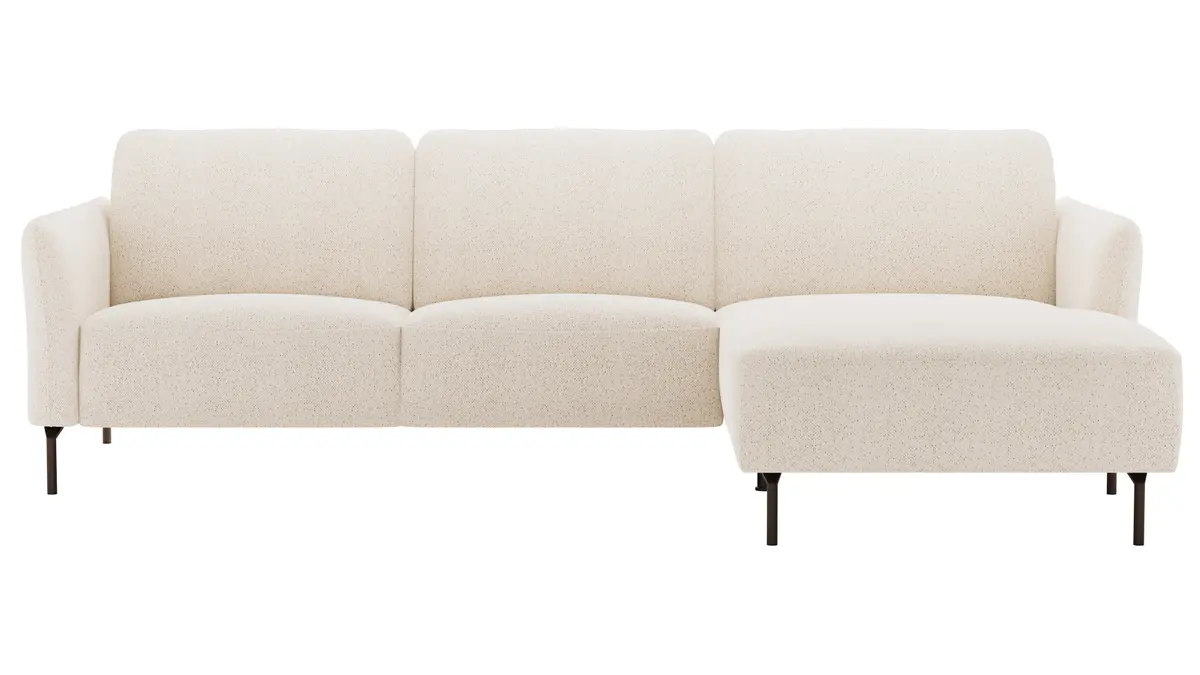 Ecksofa Leona - 3-Sitzer mit Longchair rechts, Stoff, Creme