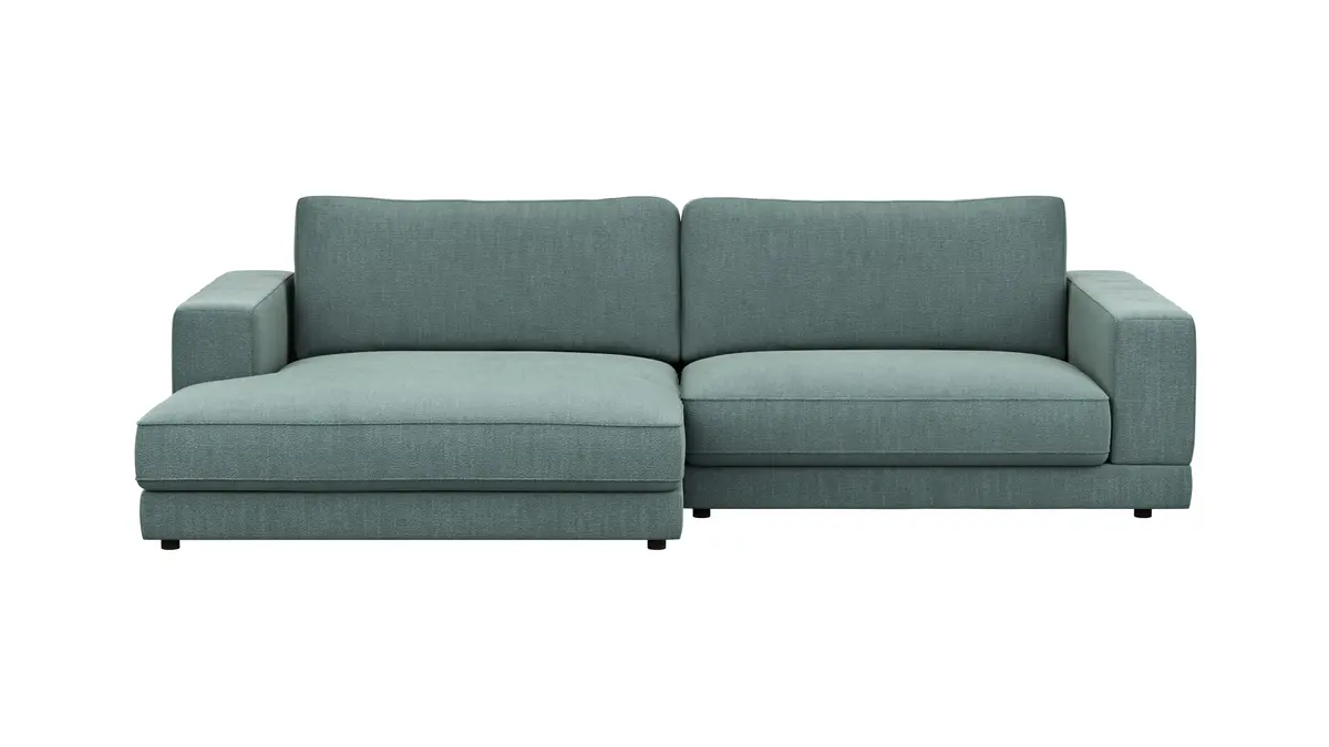 Ecksofa Juni - Longchair links mit 1,5-Sitzer, Stoff, Petrol