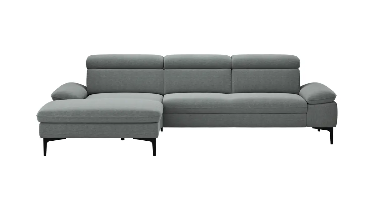 Ecksofa Felipa - Longchair links mit 2,5-Sitzer inkl. Kopfteil verstellbar, Stoff, Grau