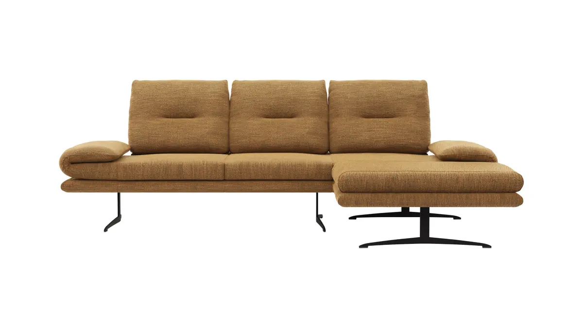 Ecksofa Lucero - 2-Sitzer mit Longchair rechts inkl. Rückenlehne/Armlehne/Sitztiefe verstellbar und drehbares Sitzelement, Stoff, Senfgelb